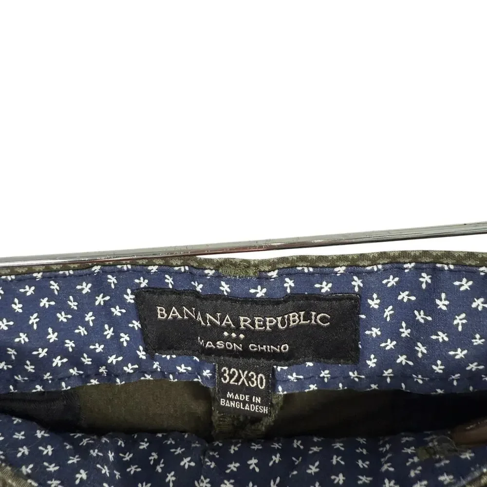 Banana Republic Mason Chino Summerweight Pants Green Printed Ofice Mens 32x30